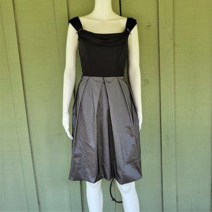 CHETTA B. Gray Silky Black Cocktail Dress 8 Draped Neckline.